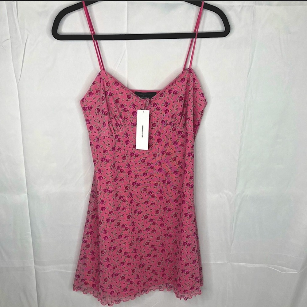 Urban Outfitters Elodie Mesh Pink Red Floral Mini Dress